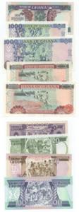 Ghana - lotto di 9 banconote