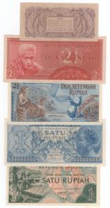 Indonesia - lotto di 5 banconote