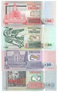 Uruguay - lotto di 4 banconote