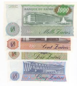 Zaire - lotto di 4 banconote