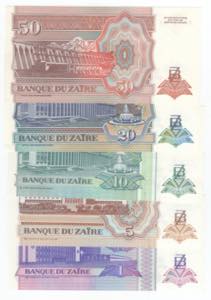 Zaire - lotto di 5 banconote