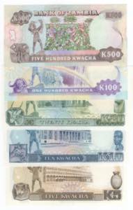 Zambia - lotto di 5 banconote