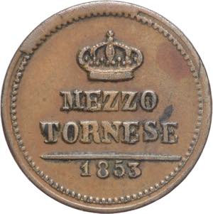 1/2 Tornese 1853 - II° tipo - Cu - Gig. 320