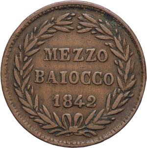 1/2 Baiocco 1842 - Gregorio XVI (1831 - ... 