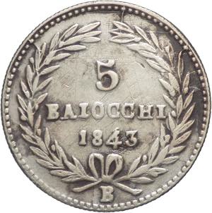 5 Baiocchi 1843 - Gregorio XVI (1831 - 1846) ... 