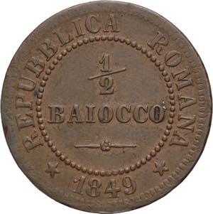 Seconda Repubblica Romana - 1/2 Baiocco 1849 ... 
