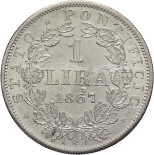 1 Lira 1867 - Pio IX (1846 - 1870) - III° ... 