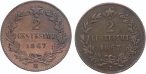 Lotto di 2 monete 2 centesimi 1867 - ... 