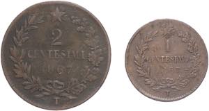 Regno dItalia - lotto 2 monete 1 e 2 ... 