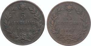 Lotto 2 monete 5 centesimi 1862 / 1867 - ... 