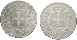 lotto 2 monete 5 lire 1870/1874 - Vittorio ... 