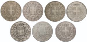 Lotto di 7 monete da 5 Lire (da 1869 a 1872, ... 