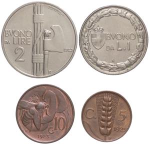 Lotto di 4 monete 1923 - Vittorio Emanuele ... 