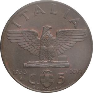 5 centesimi 1938 - Vittorio Emanuele III ... 