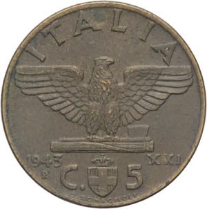 5 centesimi 1943 - Vittorio Emanuele III ... 