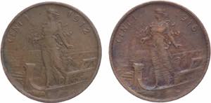 Lotto di 2 monete da 1 Centesimo 1912 / ... 
