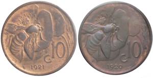 lotto 2 monete da 10 centesimi 1920-1921 - ... 
