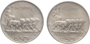 Lotto di 2 monete da 50 centesimi 1921/1925 ... 