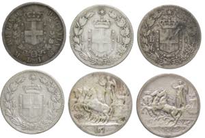 Regno dItalia - lotto 6 monete 1 Lira - ... 