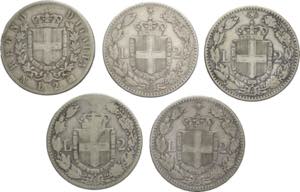 lotto 5 monete 2 Lire - Vittorio Emanuele II ... 