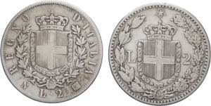 lotto 2 monete da 2 Lire 1863 (Vittorio ... 