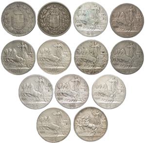 Regno dItalia - lotto di 13 monete da 1 ... 