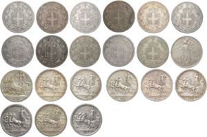 Lotto di 21 monete da 2 lire - Umberto I ... 