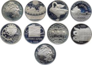 lotto di 9 monete 1000 Lire - commemorative ... 