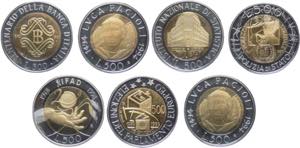 lotto di 7 monete da 500 Lire bimetalliche - ... 