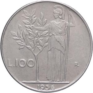 100 lire 1956 - Minerva - Ac - I° tipo - ... 