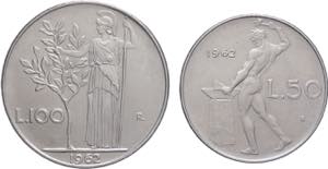 Repubblica italiana - 2 monete da 100 e 50 ... 