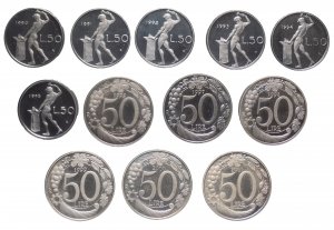 lotto di 13 monete da 50 Lire - Vulcano e ... 