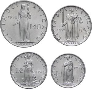 lotto 4 monete Pio XII (1939 - 1958) - in ... 
