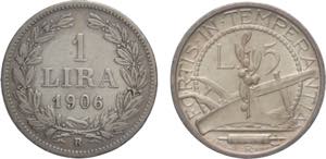Lotto 2 monete da 1 Lira 1906 e 5 Lire 1938 