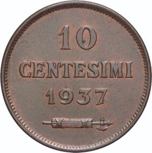 Vecchia monetazione - 10 centesimi 1937 - Cu