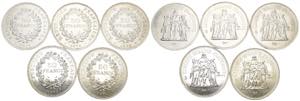 Francia - lotto di 5 monete da 50 franchi - ... 