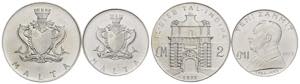 Malta - lotto di 2 monete da 1 e 2 Lire 1973 ... 