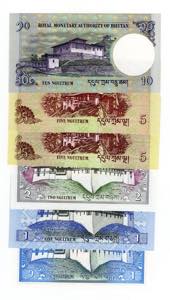 Bhutan - lotto di 6 banconote - anni e ... 