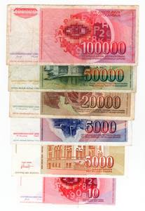 Jugoslavia - lotto di 6 banconote - anni e ... 