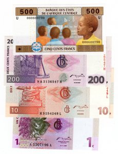 Stati Africa Centrale - lotto di 4 banconote ... 