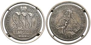 Ferma banconote con 20 Lire 1935 San Marino ... 