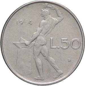 Repubblica italiana - 50 lire 1954 - Vulcano ... 