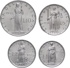 Pio XII (1939-1958) - Lotto 4 monete - in ... 