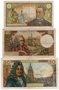 Francia - Lotto di 3 banconote da 50 ... 