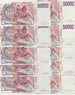 Lotto n.10 banconote consecutive 50mila lire ... 