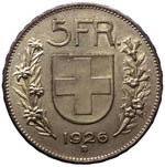 Svizzera - 5 Franchi 1926 - Ag - RARA