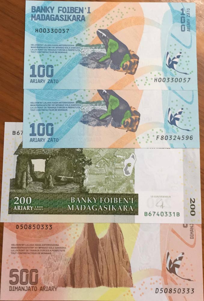 Madagascar, 100-100-200-500 Ariary, UNC, (Total 4 - Green