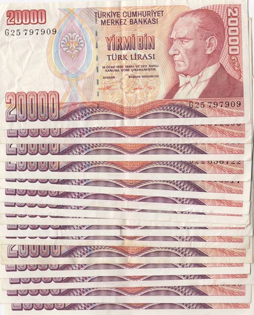 Turkey, 20.000 Lira, 1988-1995, XF ... 