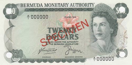 Bermuda, 20 Dollars, 1974, UNC, ... 