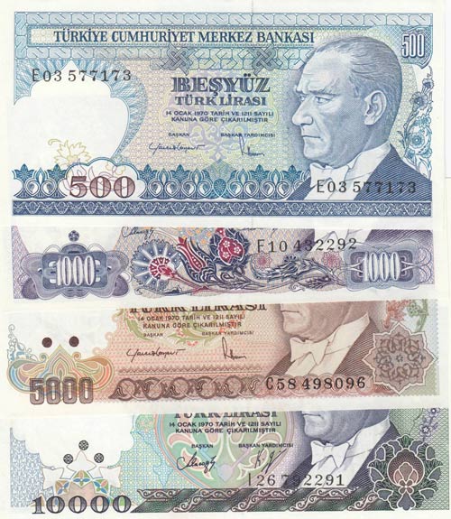 Turkey, 4 UNC banknot, all 7. ... 